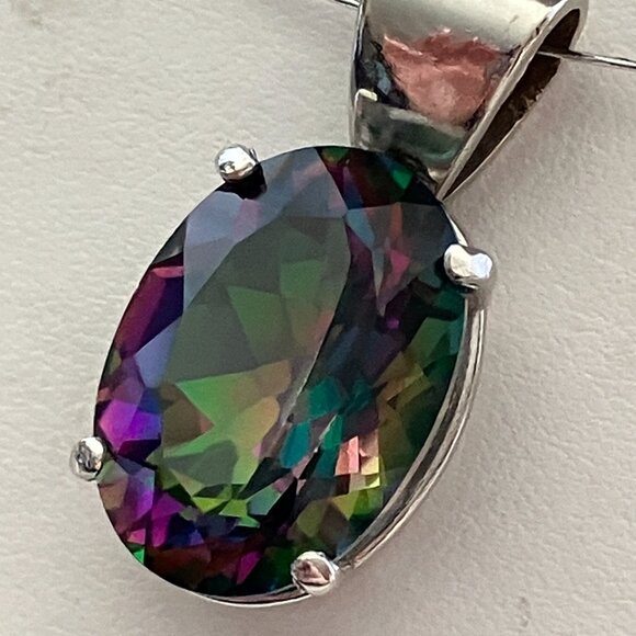 Natural Mystic Topaz, Real 14k White gold pendant. - Picture 9 of 12
